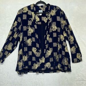 R&M Richards by Karen Kwan Vintage Navy & Gold Patterned  Cardigan  Plus Size